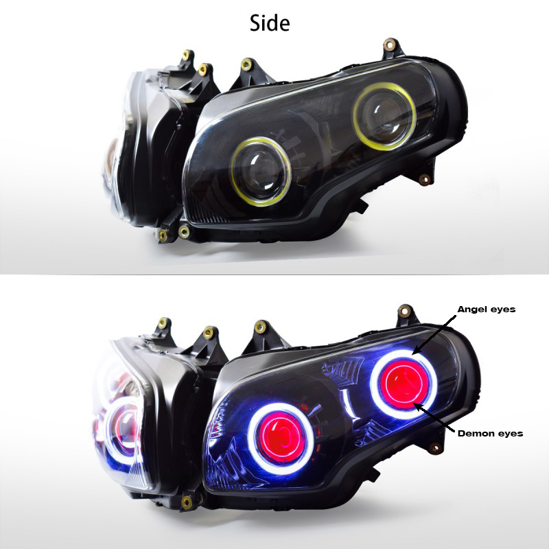 Optiques Oeil d'ange blanc chromé et oeil démon blue avec projecteur HID Xenon GL1800-HIDK-WB